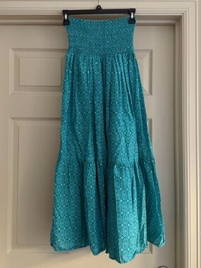 Zara Teal Smocked Waist Tiered Maxi Skirt